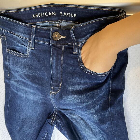 American Eagle Women Jeans 4 SHORT Dark Blue Denim Super Stretch Skinny Button - Picture 10 of 11